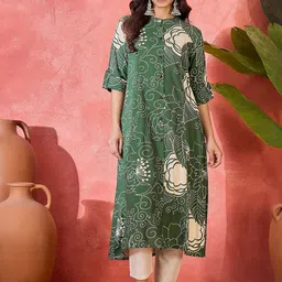 Sangria Women Floral Printed Mandarin Collar A-Line Kurta-30