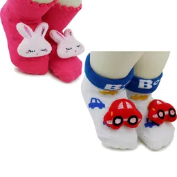 NESKA MODA 6 To 12 Months Baby Set Of 2 Pair Cotton Anti Slip Face Ankle Socks/ Booties-image-95