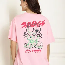 Dreambe Women Typography Printed Fusion Applique T-shirt-picture-27