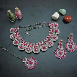 Anouk Rhodium-Plated Artificial Stone Studded JewellerySet-image-26