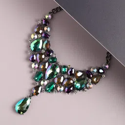 SOHI Silver-Plated Stone-Studded Necklace-40