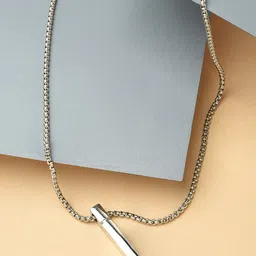 The Bro Code Men Silver-Plated Cuboide Bar Charm Pendant Necklace image 4