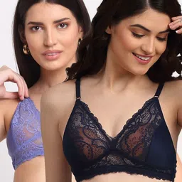 EROTISSCH Black & Purple Floral Lace Bralette Bra-image-9