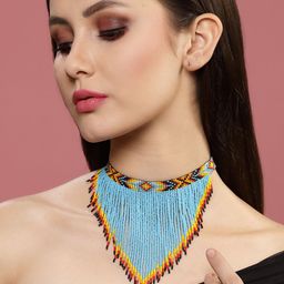VOGUE PANASH Turquoise Blue & Orange Bohemian Necklace-image-66