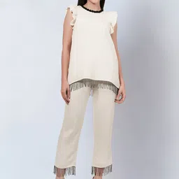 First Resort by Ramola Bachchan Sequined Ruffled Fringed Top With Trousers Co-Ords-picture-8