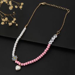 Carlton London Girls White & Pink Gold-Plated Enamelled Necklace-45