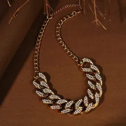 SOHI  Gold-Plated & White Stone Studded Necklace-26