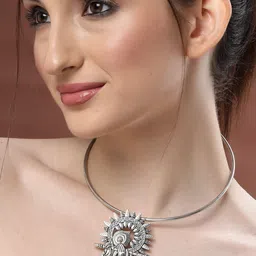 Sanjog German Silver Silver-Plated Oxidised Krishna Choker Tribal Hasli Statement Necklace-image-24