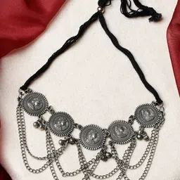 TEEJH Silver-Plated Oxidised Necklace-43