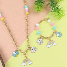 Asthetika Kids Girls Blue & White Brass-Plated Necklace-image-4