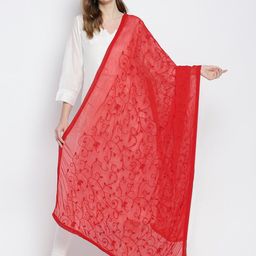 Dupatta Bazaar Women Red Embroidered Chiffon Dupatta-image-50