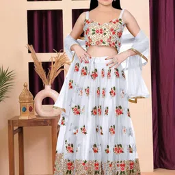 F Plus Fashion Girls Multicolor Floral Semi-Stitched Lehenga Blouse With Dupatta-image-71