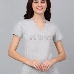 Dressitude Women Typography V-Neck Pure Cotton T-shirt-image-74
