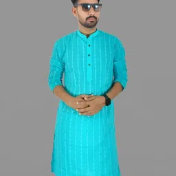 LADSLOOM Men Blue Kurtas-image-10