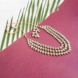 VIPY HANGER Gold-Plated Kundan Studded Jewellery Set-image-80