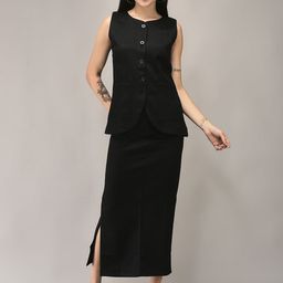 FNOCKS Round Neck Waistcoat & Skirt Co-Ords Set-image-54