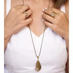 SOUL WORKS Gold Boho Feather Long Chain Necklace-picture-34