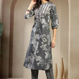 Sangria Floral Embroidered Pure Cotton Straight Kurta & Trousers-picture-37