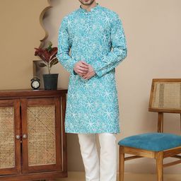 Jompers Floral Printed Mandarin Collar Straight Kurta With Pyjamas-image-82