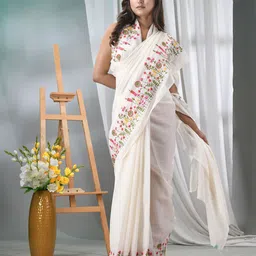 DESH BIDESH Floral Embroidered Silk Cotton Saree-53