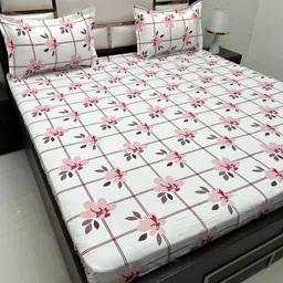 Pure Decor Pink & White Floral 260 TC Queen Bedsheet with 2 Pillow Covers-picture-9