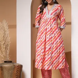 House Of Zelena Women Ethnic Motifs Printed Regular Mirror Work Kurta with Pyjamas-image-12
