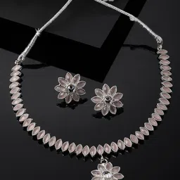 Kennice Rhodium-Plated AD Studded Necklace Earrings Jewellery Set-image-13