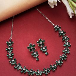 ZENEME Rhodium Plated American Diamond Jewellery Set-35