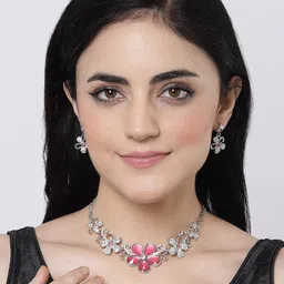 ZENEME Rhodium-Plated American Diamond Necklace and Earrings image 5