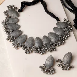 TEEJH Silver-Plated Ghungroo Oxidised Jewellery Set-image-92