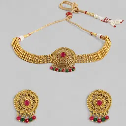 Kord Store Gold-Plated Round Shape Long Haram Necklace Set-7