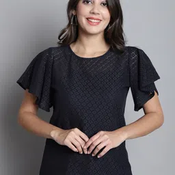 Dressitude Self Designed Round Neck Flutter Sleeve Sheer Lace Top-picture-1