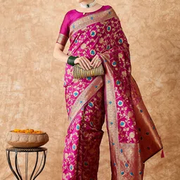 MANVAA Woven Design Zari Silk Blend Banarasi Saree-image-70