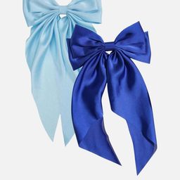 Rovlina Women Set of 2 Blue & Turquoise Blue Satin Hair Bow Clips-picture-30