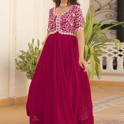 KALINI Floral Embroidered Georgette Maxi Ethnic Gown-image-77