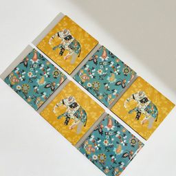 Chumbak Yellow & Green Set Of 6 Pixel Paisley Wooden Coasters image 5