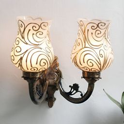 Devansh White & Gold-Toned Textured Metal Traditional Wall Lamp-1