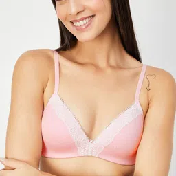 Women Lace Inserts Padded Non-Wired T-shirt Bra-image-56