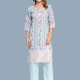 Feevo Floral Printed Straight Kurta With Trousers-image-83