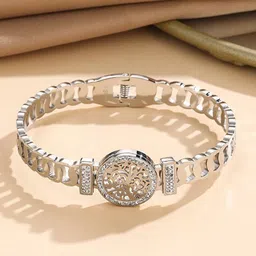 MYKI Women Cubic Zirconia Silver-Plated Stainless Steel Kada Bracelet-38