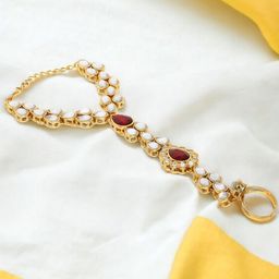 Anouk Gold-Plated Kundan Studded Ring Bracelet-image-50