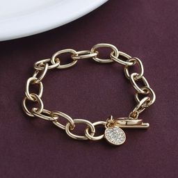 justpeachy Women Gold-Toned & White Cubic Zirconia Gold-Plated Link Bracelet-1