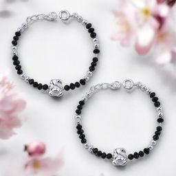 Taraash Kids Set Of 2 925 Sterling Silver Beaded Ganpati Nazariya Link Bracelets-15