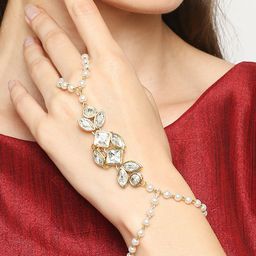 OOMPH Women Gold-Toned & White Hathphool Bracelet-29