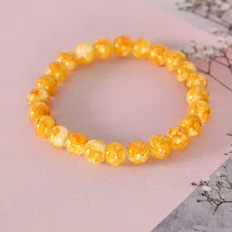 NVR Unisex Yellow Marble Crystal Beaded Elasticated Bracelet-27