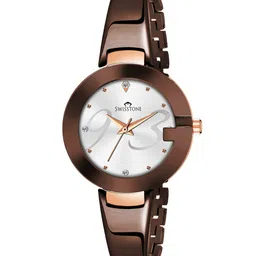 SWISSTONE Women Silver-Toned Brass Dial & Brown Straps Analogue Watch SW-BW183-SLV-23
