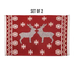 ANA 2Pcs Red & White Jaquard Woven Rectangle Table Placemats image 2
