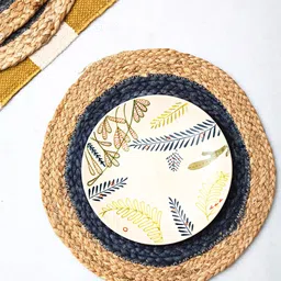 JASMEY HOMES Set of 4 Blue & Beige Reversible Jute Round Table Placemats-picture-41