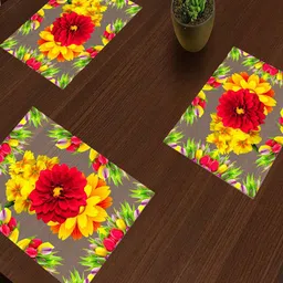 Dakshya Industries Blossom Red & Yellow 3 Pieces Floral Printed Table Placemats-20