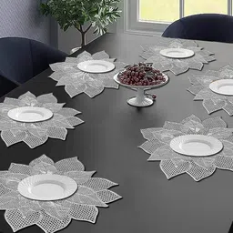 Dakshya Industries Silver Toned 6 Pieces Floral Round Table Placemats-image-34